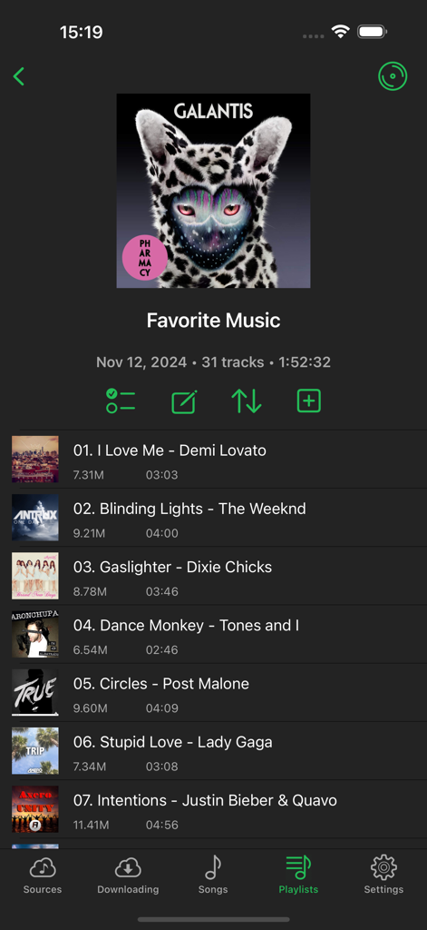 Cloud Music Player app interface showing the Favorite Music playlist with multiple tracks