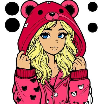 realistic girl in a animal pjs hoodie