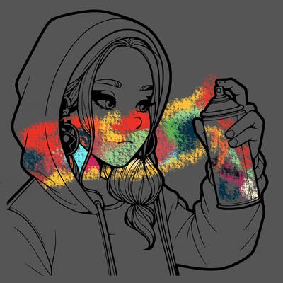 a realistic girl, spray painting