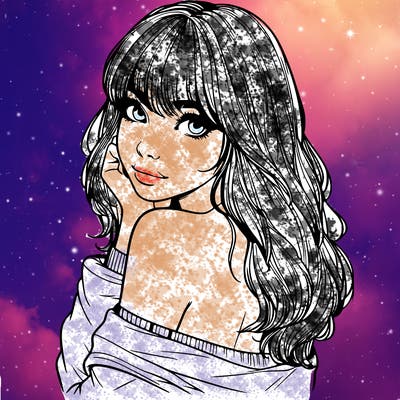 realistic girl with bangs looking over her shoulder