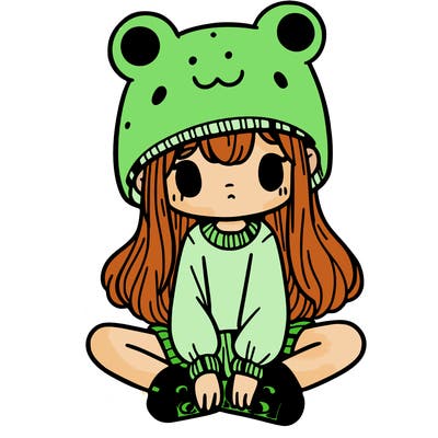 a girl wearing a frog hat and some frog socks