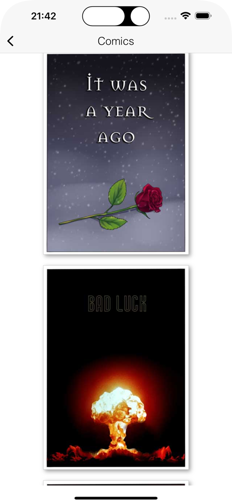 How to Paint Anime Club - Interfaz de cómics en la aplicación Club de Pintura de Anime que muestra historias cortas con ilustraciones estilo anime.