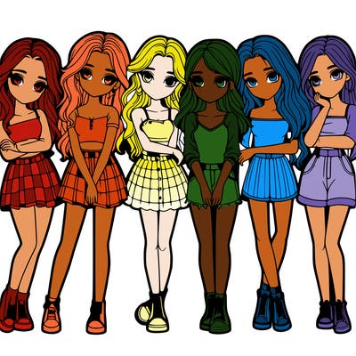 a group of girls realistic