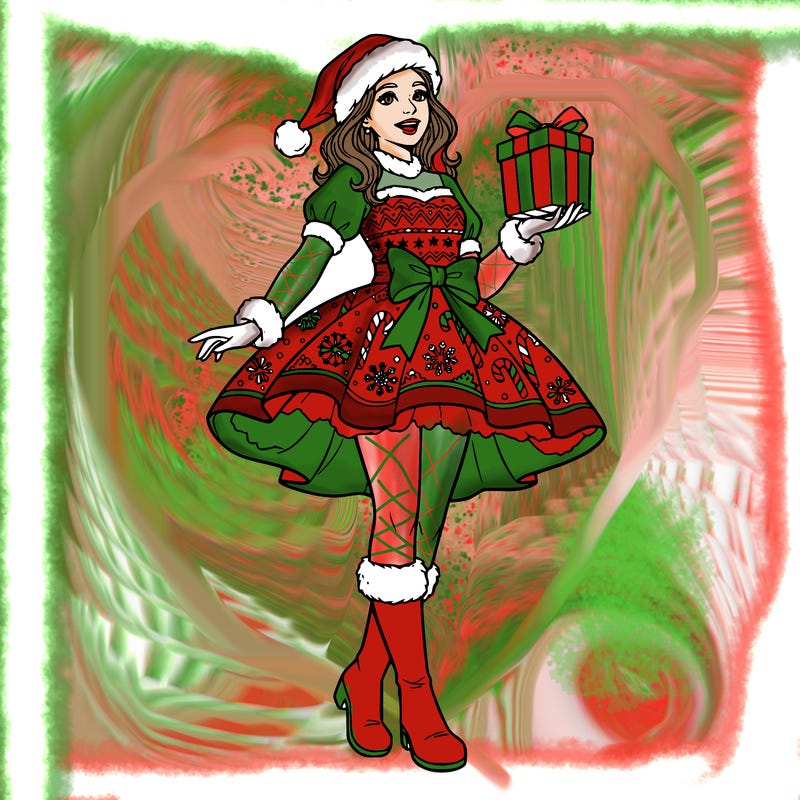 christmas teenage  girl in pretty  outfit realistic