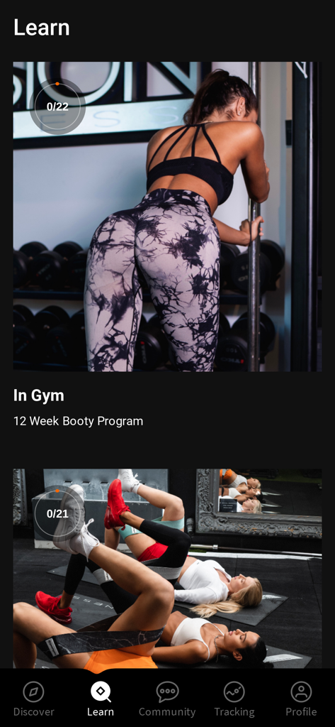 peachgainz - Peachgainz app interface showing a 12 week booty training program for the gym