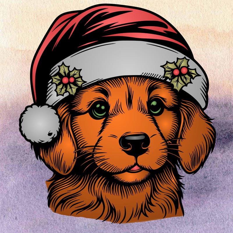 realistic dog wearing a santa hat