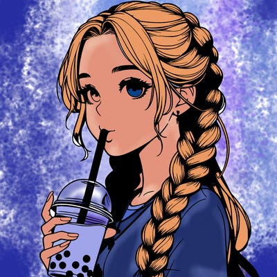 realistic girl with braided hair drinking boba
