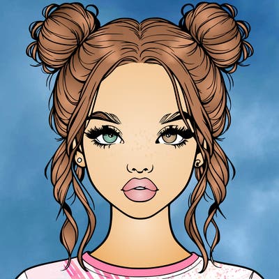 realistic girl with two buns in hair and lips