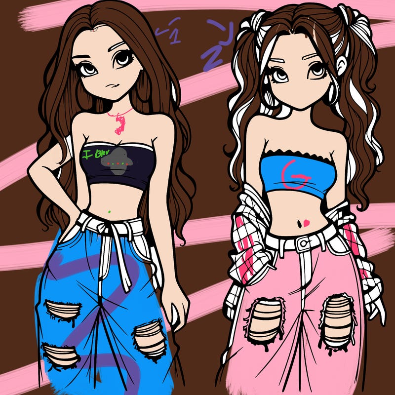 2 girls in crop tops and baggy jeans ripped