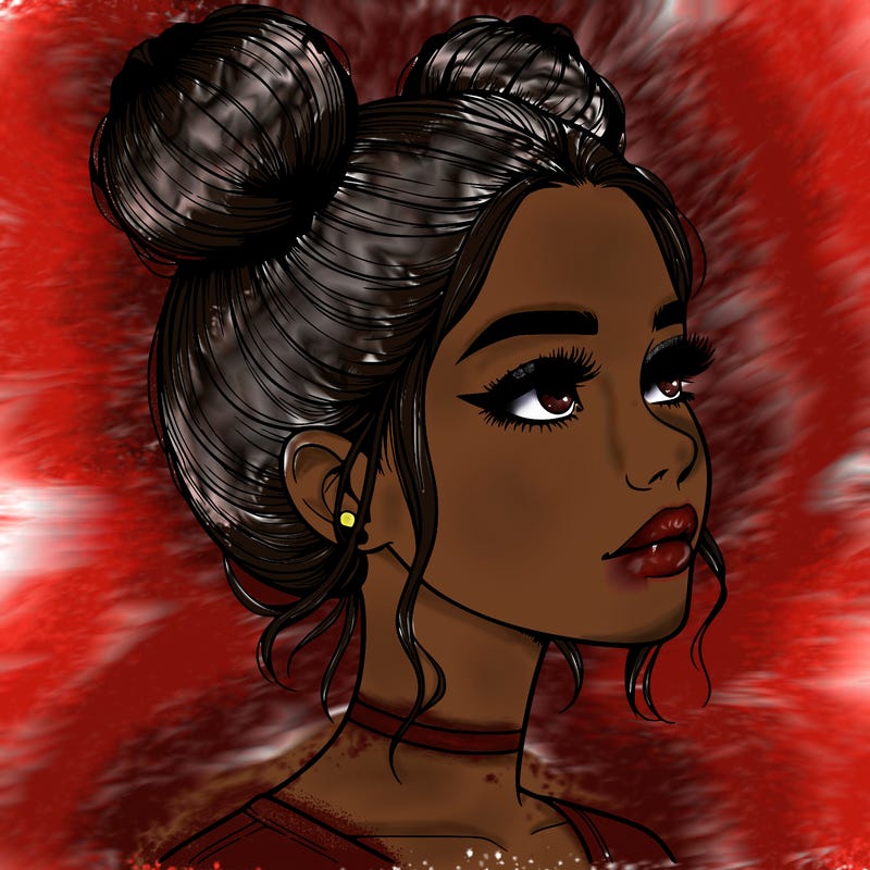 realistic girl with buns on the top of her head