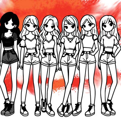 a group of girls wearing crop tops and shorts