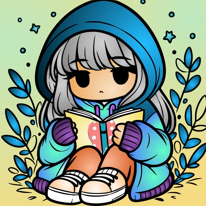 girl in oversized hoodie reading a book