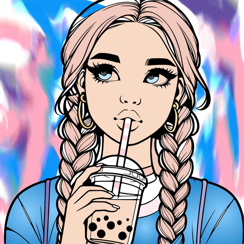 realistic girl with braided hair drinking boba