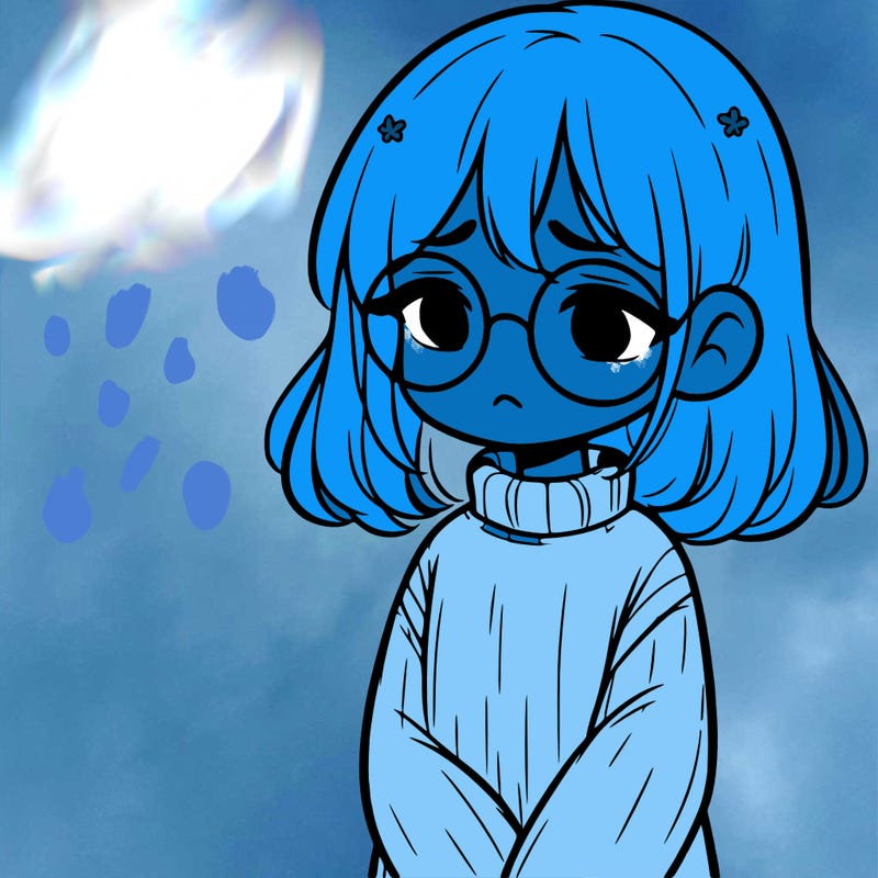 sad girl with glasses in a sweater