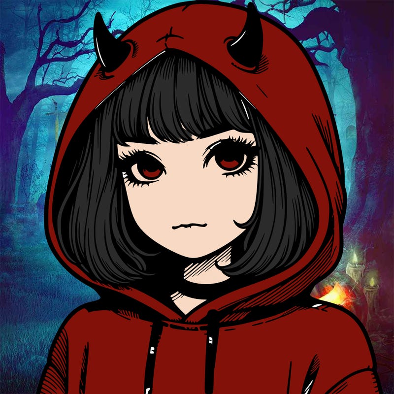 realistic girl with devil hoodie