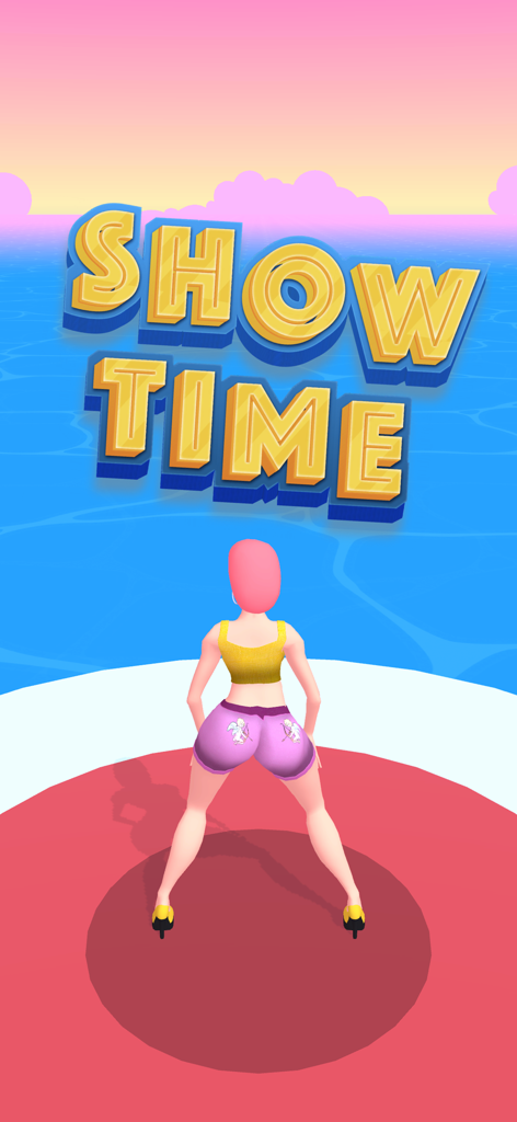 Twerk Master - A female character in a mobile game standing on a circular platform with large Showtime text above