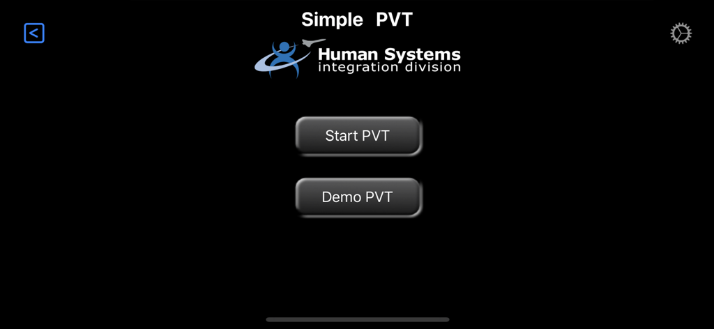 NASA PVT+ - NASA PVT plus app simple test launch screen with start and demo buttons