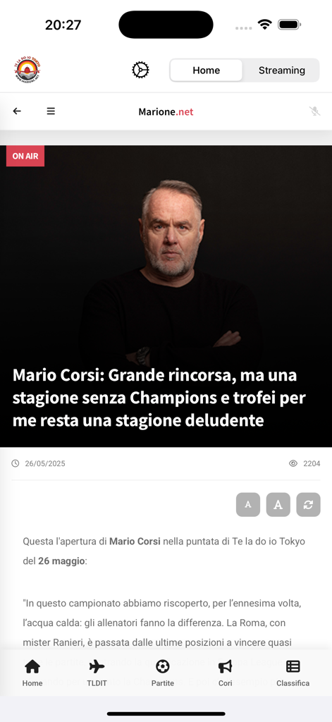 Te la do io Tokyo 2.0 - Editorial screen of the Te la do io Tokyo app featuring Mario Corsi