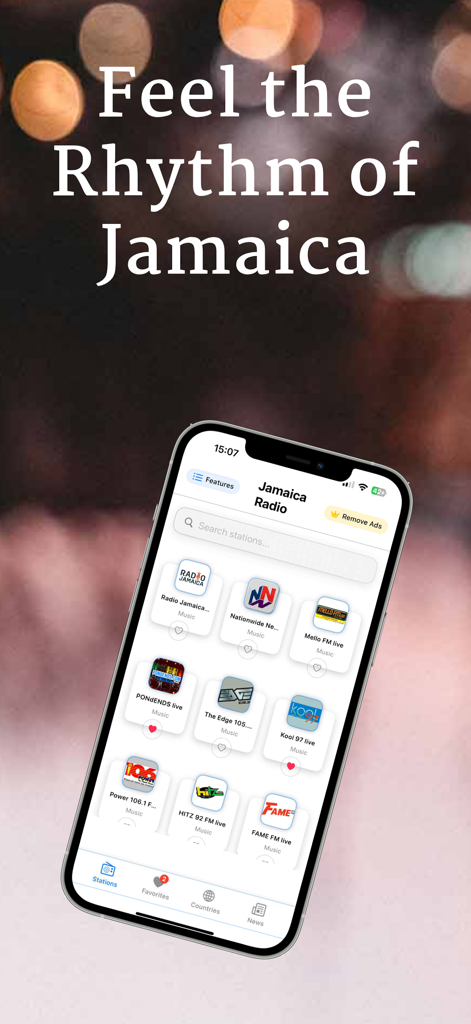 Jamaica Radio Live app showing a list of Jamaican radio stations on an iPhone