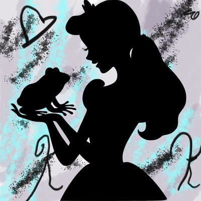 a shadow of a princess holding a frog realistic