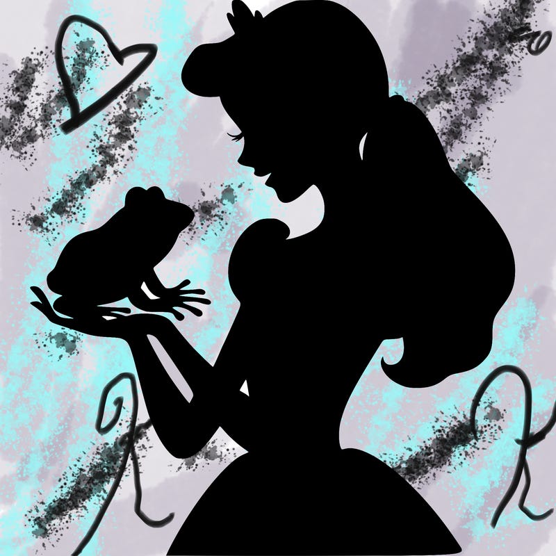 a shadow of a princess holding a frog realistic