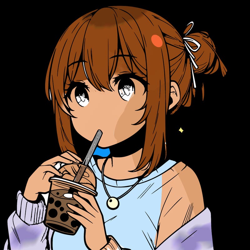 manga character drinking boba