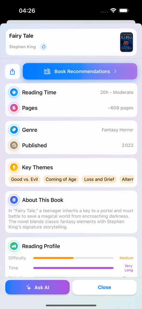 BookScan - You Scan - Detailed book information screen for Fairy Tale by Stephen King in the BookScan app