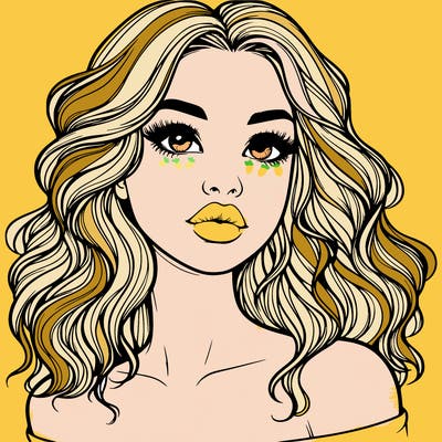 realistic girl with wavy hair and lips