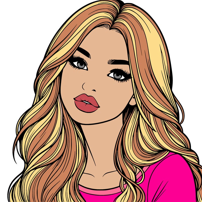 realistic girl with hair on her hair and lips