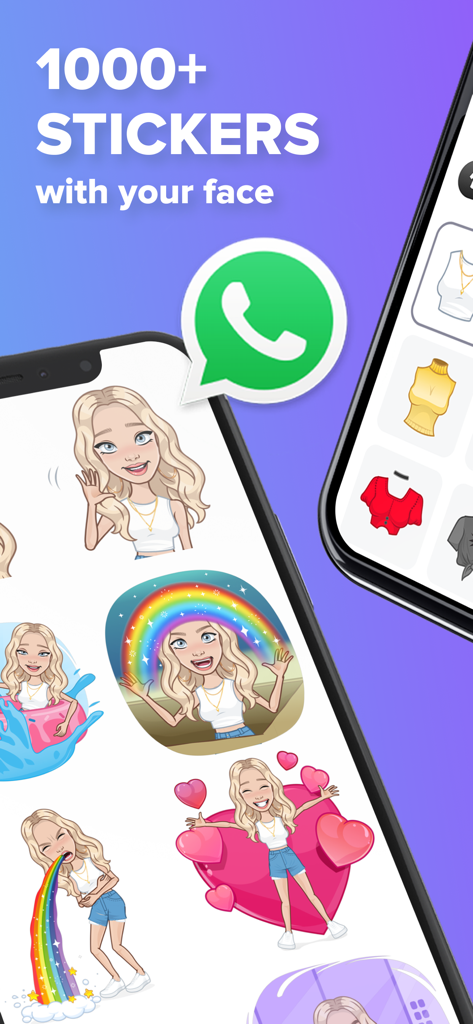 Mirror: Emoji & Avatar Maker - Personalisierte Avatar-Sticker auf einem Mobiltelefon für die WhatsApp-Nachrichtenübermittlung