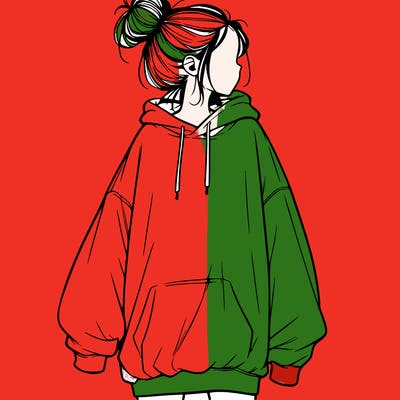 realistic girl with a oversized sweatshirt on and a bun