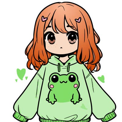 girl wearing frogging sweatshirt