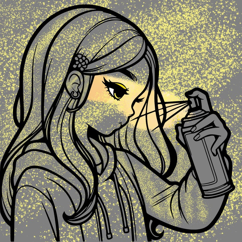 a realistic girl spray painting