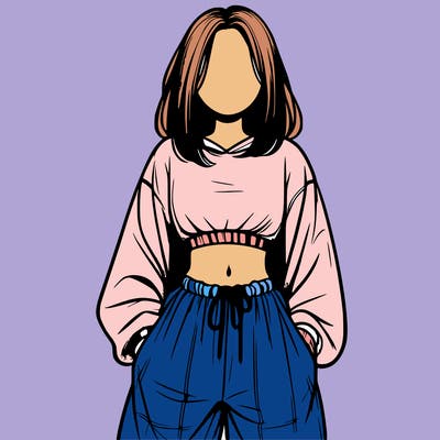 realistic girl faceless with baggy pants and a crop top