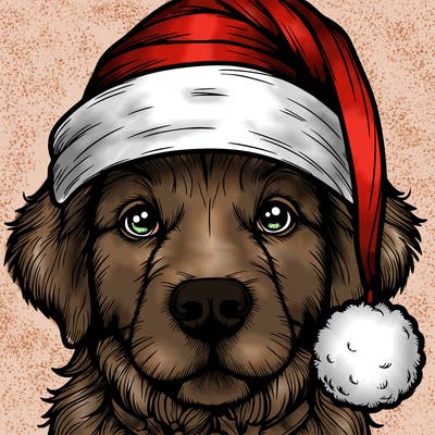realistic dog with a christmas hat