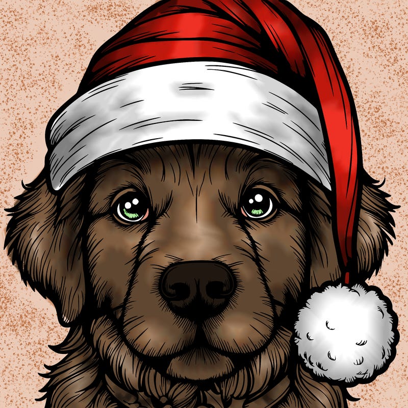 realistic dog with a christmas hat