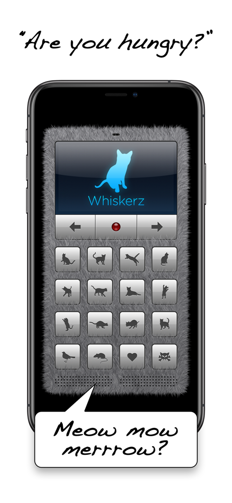 Human-to-Cat Translator Deluxe - Human-to-Cat Translator Deluxe app screen showing voice to meow translation with a furry interface and soundboard icons