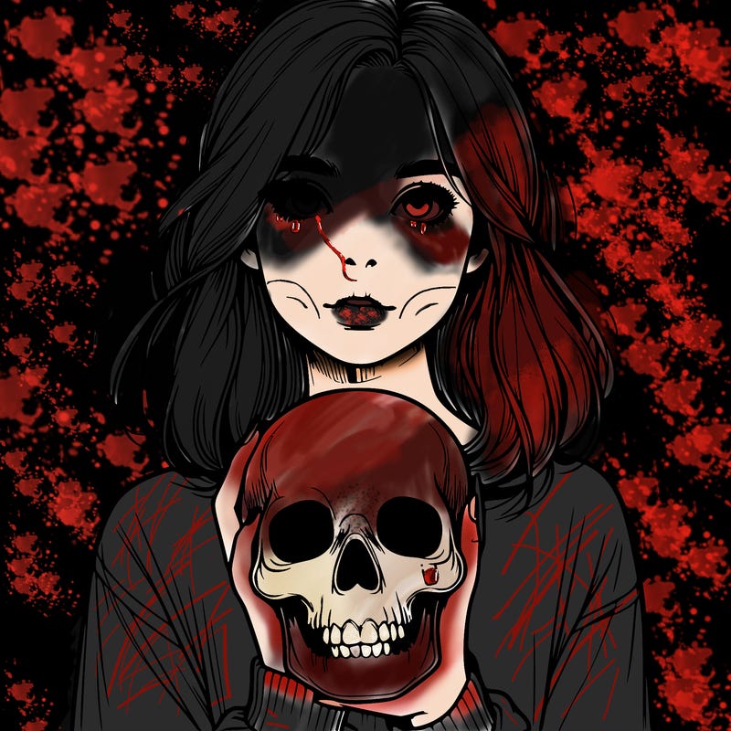 realistic girl holding a skull