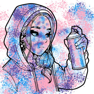 a realistic girl, spray painting