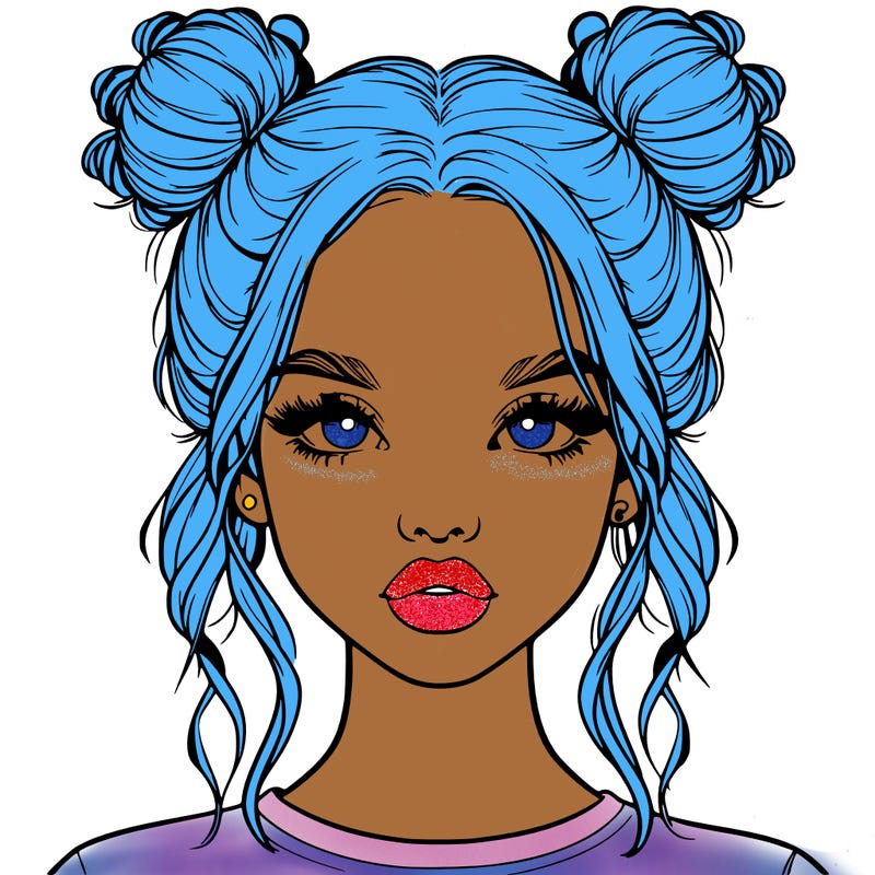 realistic girl with two buns in hair and lips