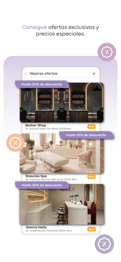 Buki Beautyplanner - Buki Beautyplanner app interface displaying special deals and discounts for beauty salons and spas.