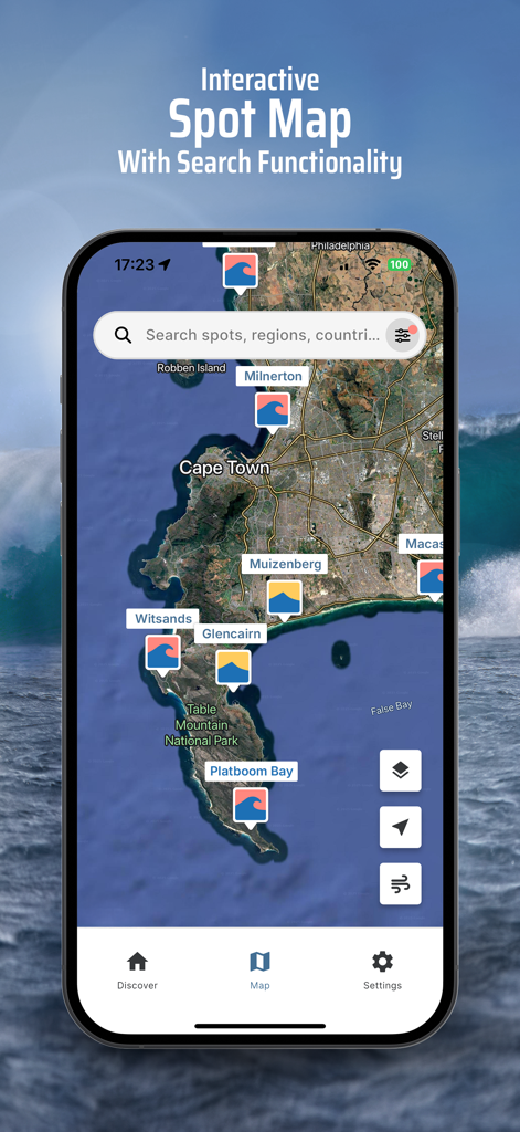 Kite & Windsurfing Guide - Interactive spot map with search functionality for kite and windsurfing locations
