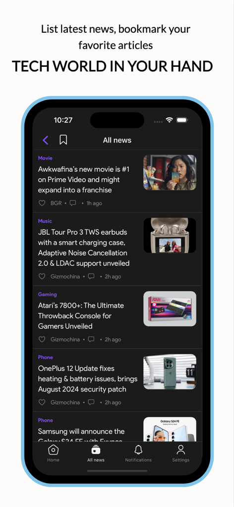 LiAi - Summarizing Tech News - LiAi app showing a clean dark mode interface with a list of summarized tech news articles.