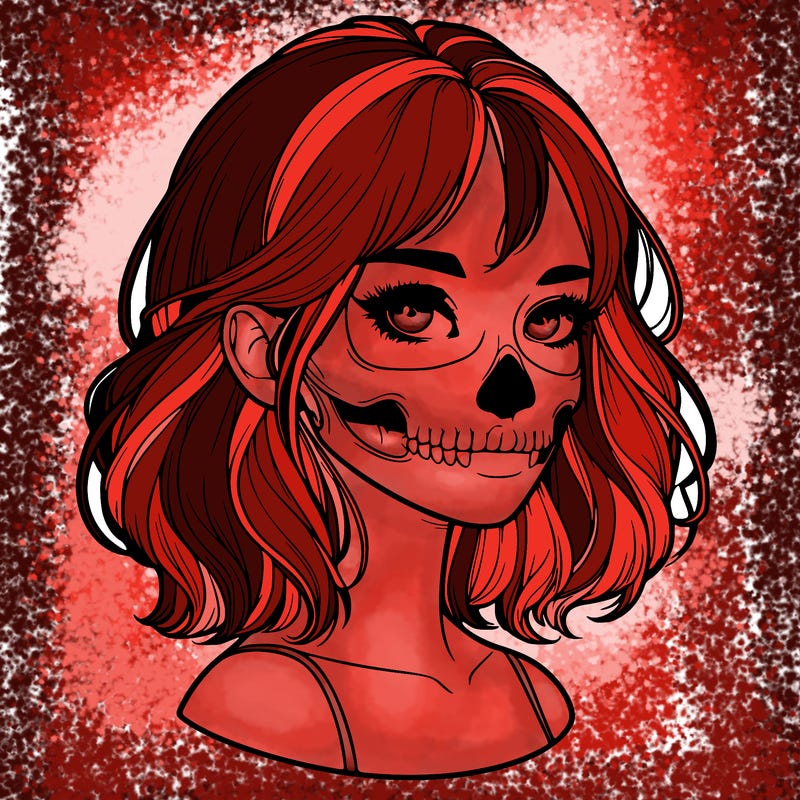 realistic girl with skull