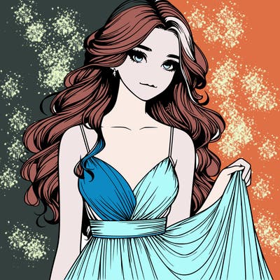 realistic girl in flowy silky prom dress