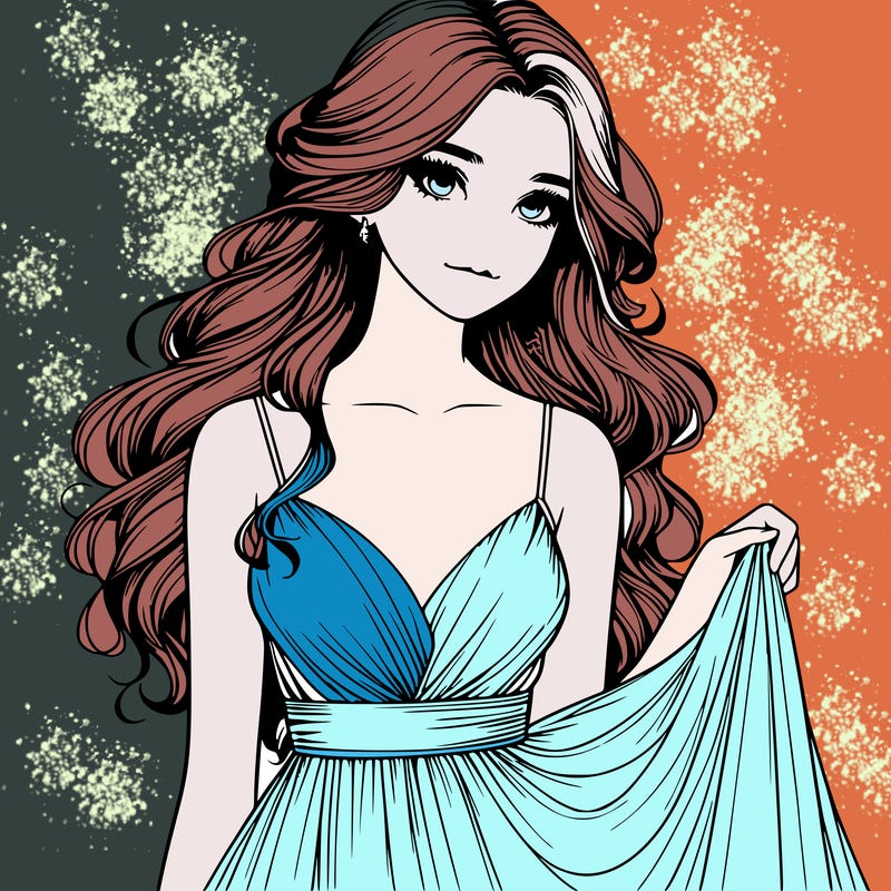 realistic girl in flowy silky prom dress