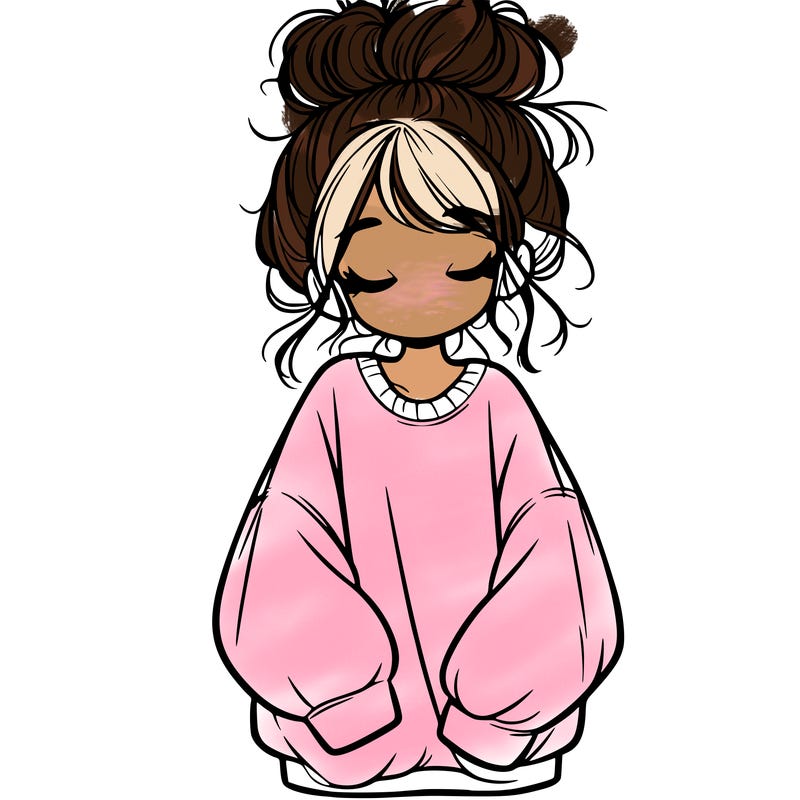 girl with baggy sweatshirt and messy bun