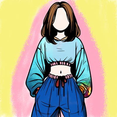 realistic girl faceless with baggy pants and a crop top
