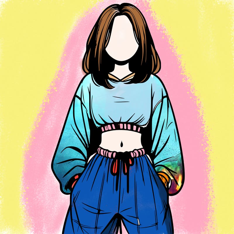 realistic girl faceless with baggy pants and a crop top