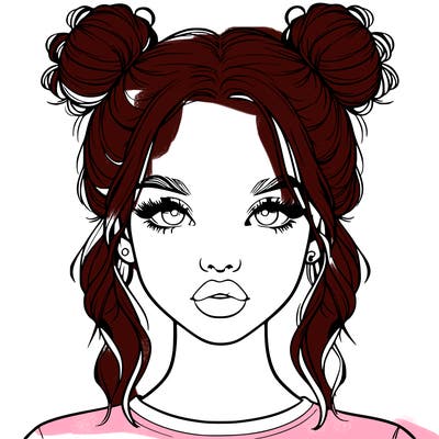 realistic girl with two buns in hair and lips